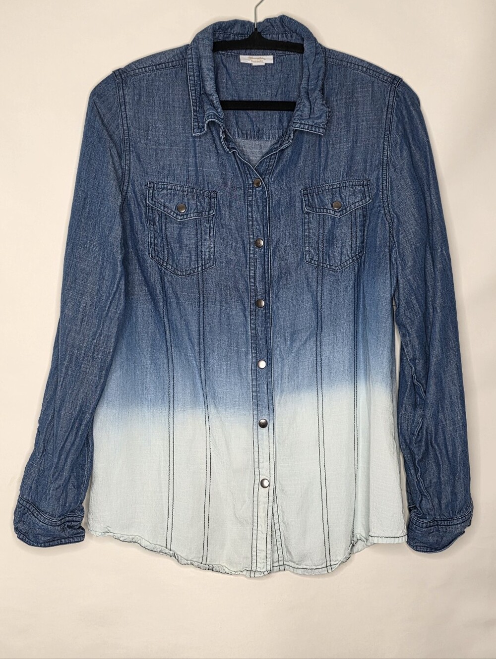 Wrangler Retro Bleach Dip Dye Ombre Denim Shirt L Snap Front Pockets Western